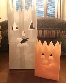 Indoor DIY Halloween paper bag luminary.