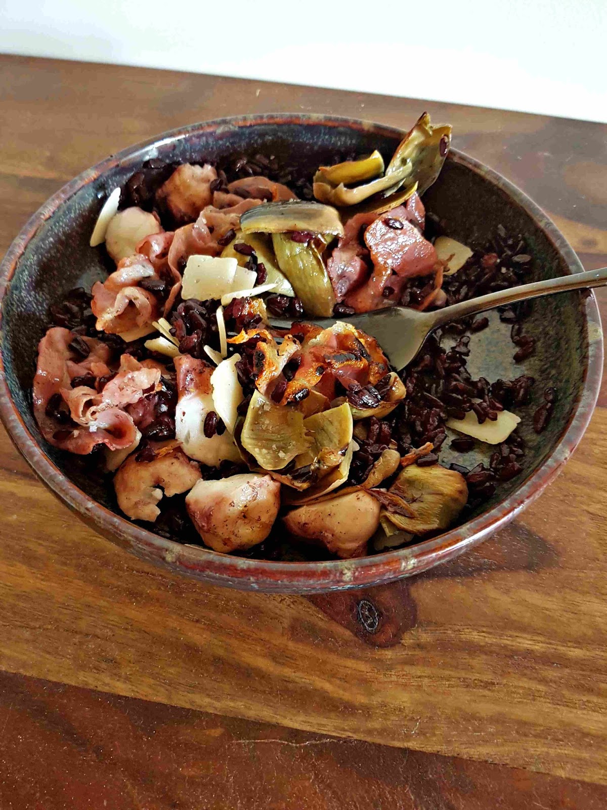 Riz Noir Saute Aux Artichauts Poulpe Et Pancetta