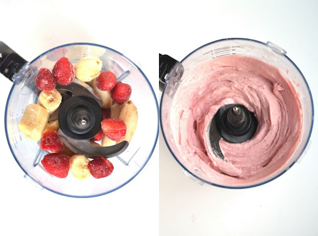 This 3-Ingredient Strawberry Banana Ice Cream takes 3 minutes to make and is much healthier than your typical ice cream but still delicious! www.nutritionistreviews.com