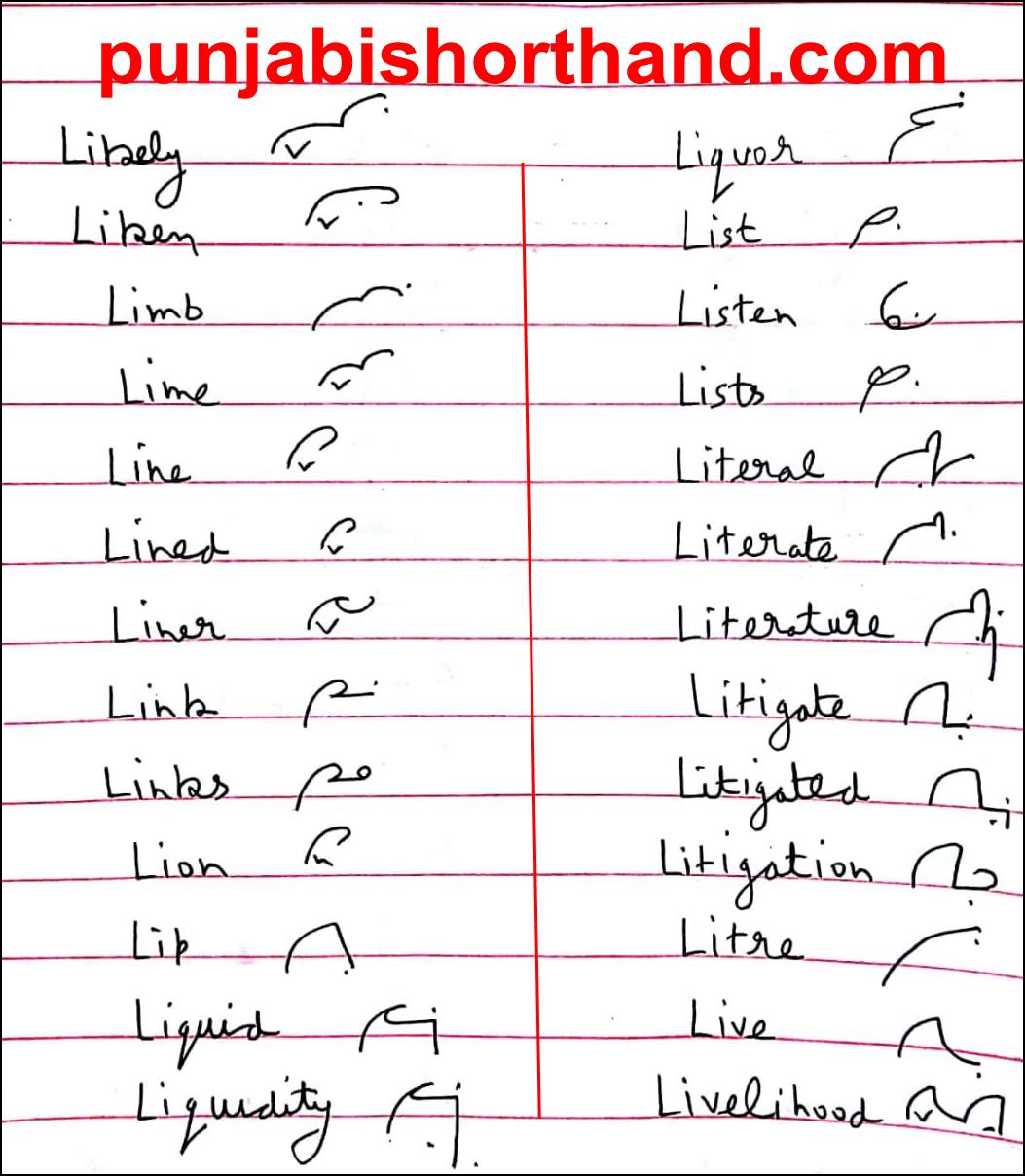Pitman English Shorthand Alphabet [L] Outlines