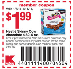 Nestle Skinny Cow Chocolate 4.62-6 oz., $1.99 w/ in ad coupon Limit 2