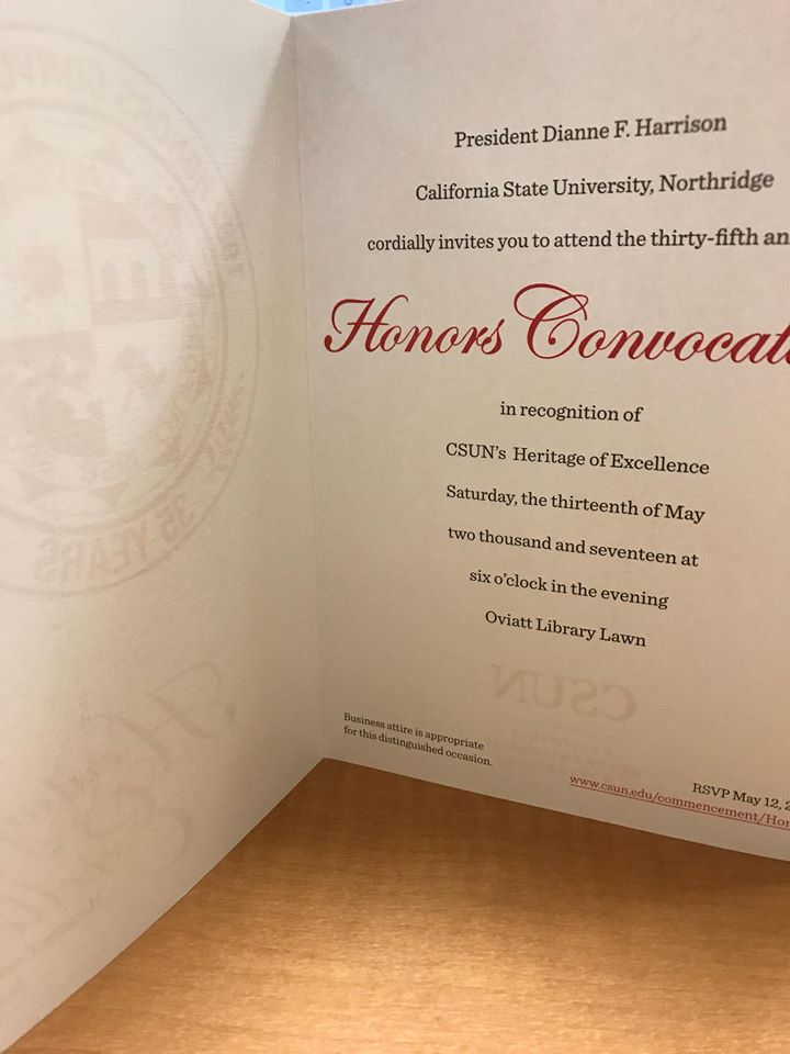 Honors Convocation 2017 CSUN and my honorship