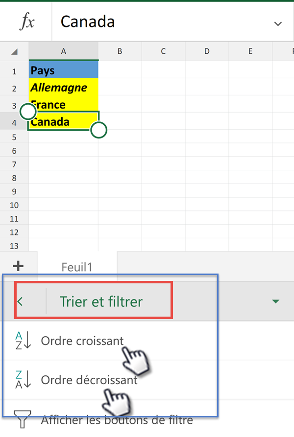 Tri dans excel android - croissant décroissant Tri dans excel android - croissant décroissant