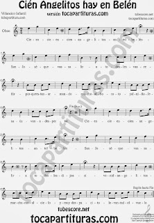 Partitura de Cien Angelitos para Oboe Villancico Infantil Carol Christmas Song Sheet Music for Oboe Music Scores