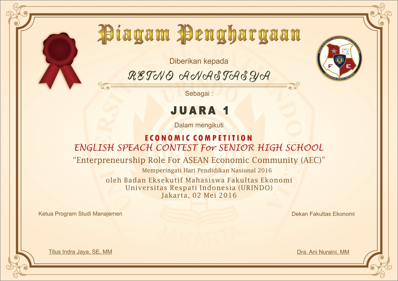 Contoh Piagam Juara Lomba