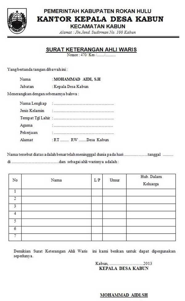 contoh surat keterangan ahli waris notaris contoh surat keterangan ahli waris notaris