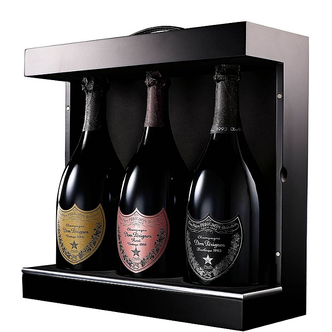 The Dom Perignon Power Trio Gift Set Entails A Of Rose 1998 Oenetheque 1995 And Blanc Vintage 2000 Pass Crystal Flute For Approximately