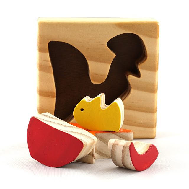 Handmade Wooden Toy Puzzle For Toddlers - Rooster - Chicken