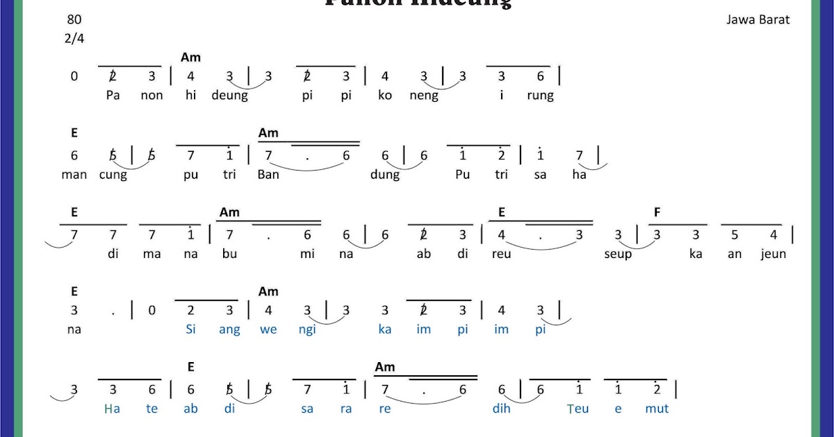 Not Angka Lagu Panon Hideung Materi Belajar