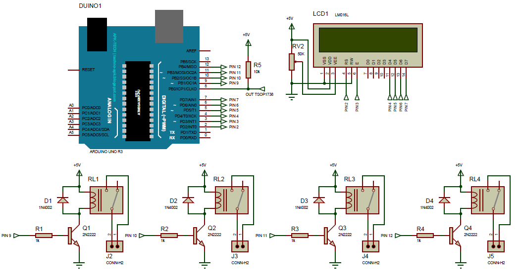 Project III - 12. Controlling 4 Channel Relay using IR Remote (Arduino