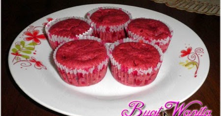 Resepi Muffin Red Velvet. Guna Cuka & Minyak Jagung 