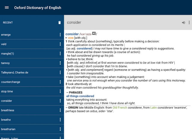 Screenshot Oxford Dictionary of English