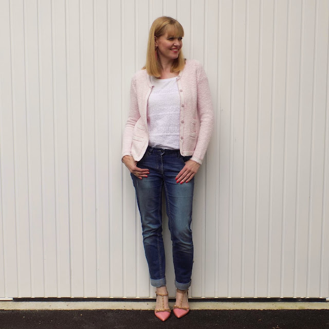 Pink Knitted Tweed Jacket, Pink Shoes and Statement Earrings. - What ...