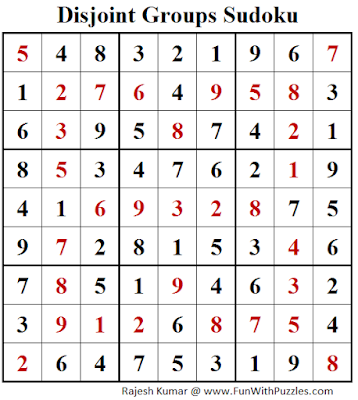 Disjoint Groups Sudoku (Fun With Sudoku #255) Puzzle Solution