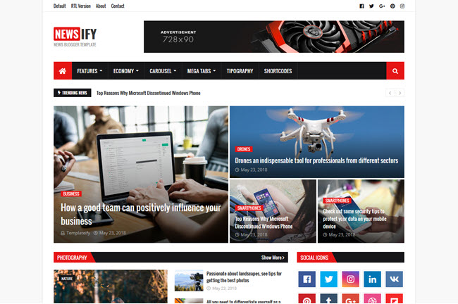 Newsify - Responsive Magazine Blogger Template