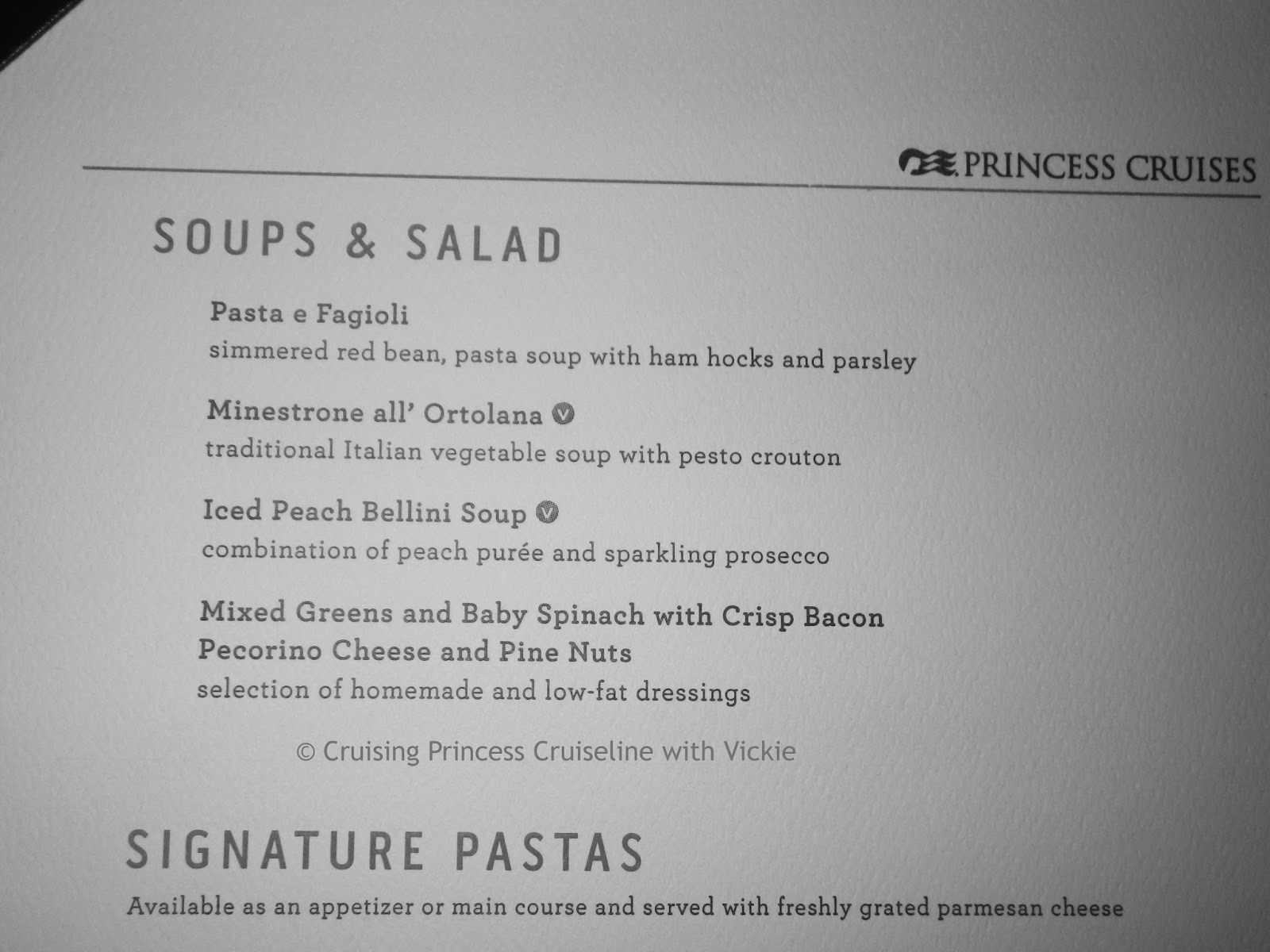 Vickie and Bernie Travel Menus from the Royal Princess