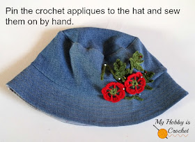 Recycle old Jeans into a Bucket Hat and decorate it with Crochet Appliques