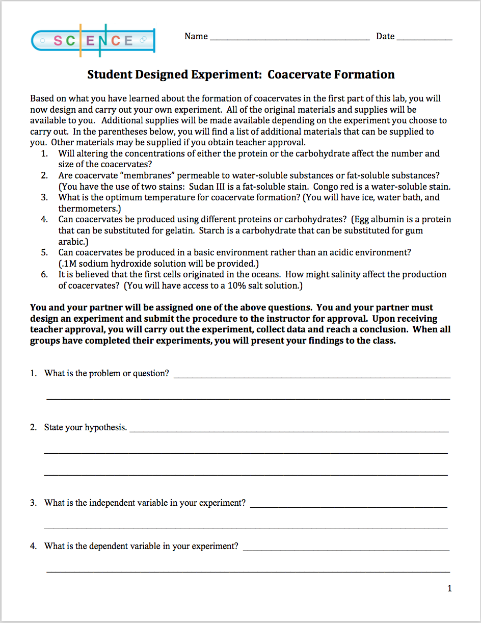Amy Brown Science Lab Making Coacervates