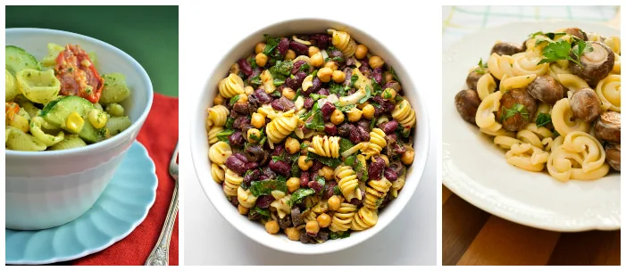 three vegan pasta salads