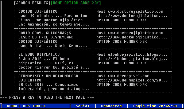 Doctor Ojiplático.Google BBS Terminal – What Google would have looked like in the 80s