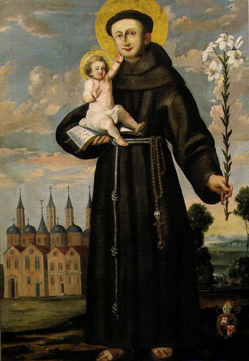 Santo António com o Menino Jesus - Stephan Kessler. Santo António com o Menino Jesus em pintura de Stephan Kessler. #PraCegoVer