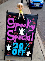 Spooky Special 20% off sidewalk sale Colfax Ave ColfaxHooker legs Jem doll glitter gold