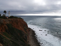 Lighthouse at Point Vicente, Catalina Island across the water