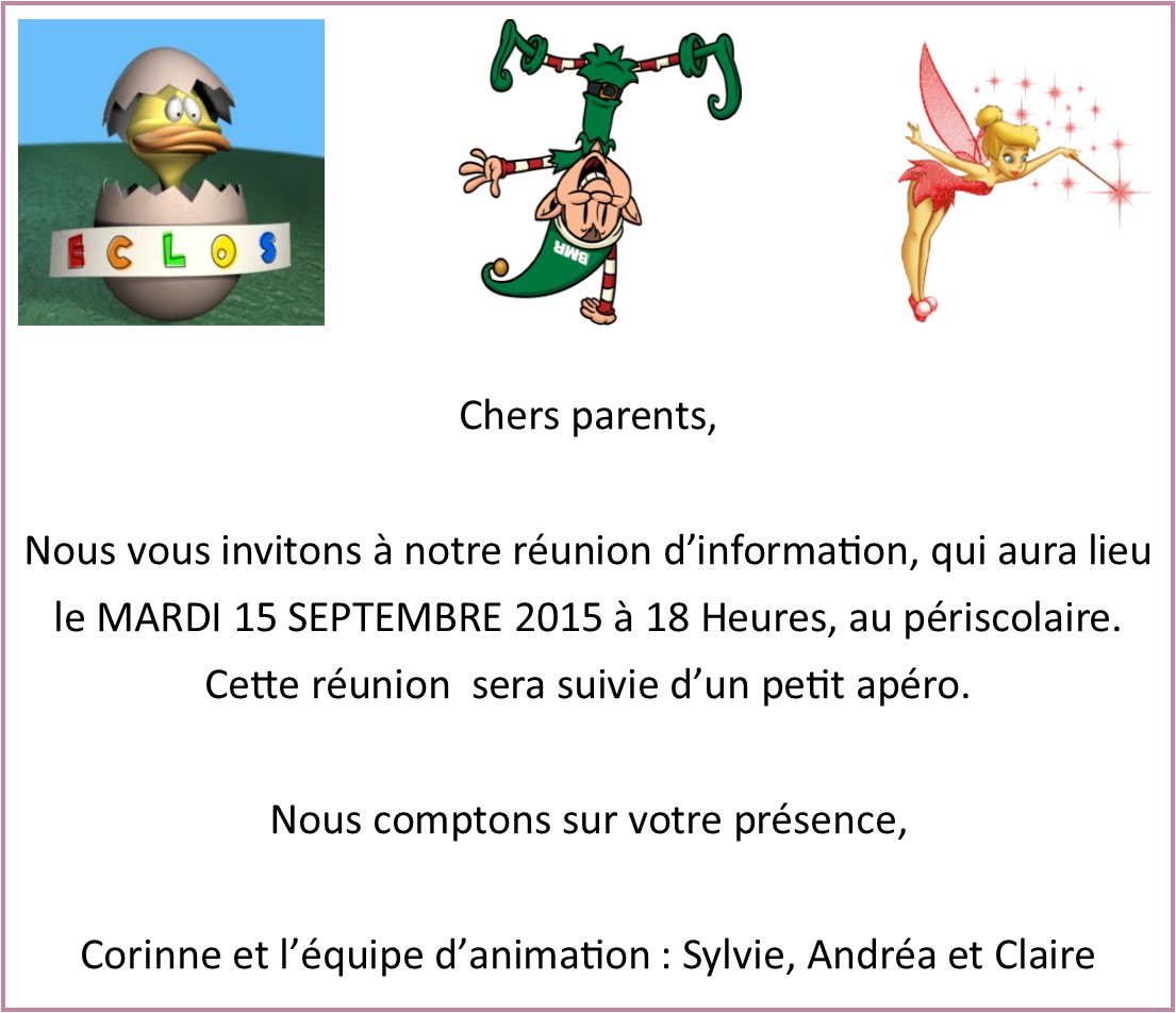 INVITATION Réunion d'information le 15 09 2015 à 18h