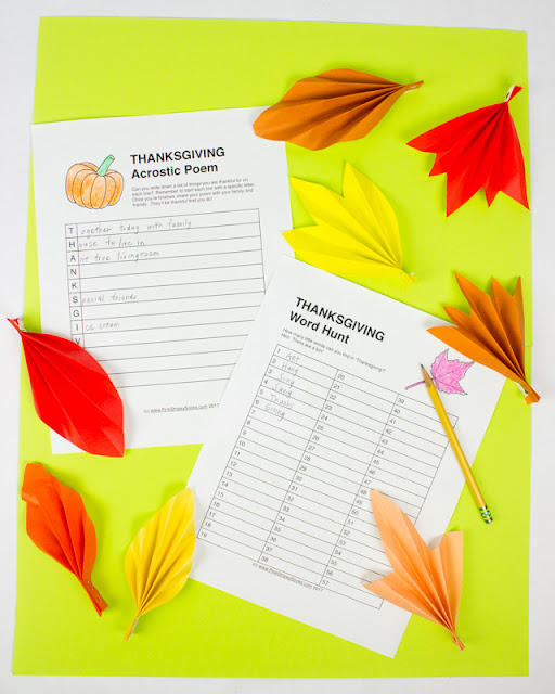Free Thanksgiving Printables for Kids- Acrostic Poem and Word Hunt