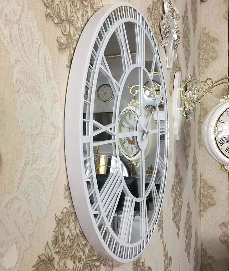 Butik Ürünler Dekoratif Büyük Aynalı Beyaz Duvar Saati Modeli