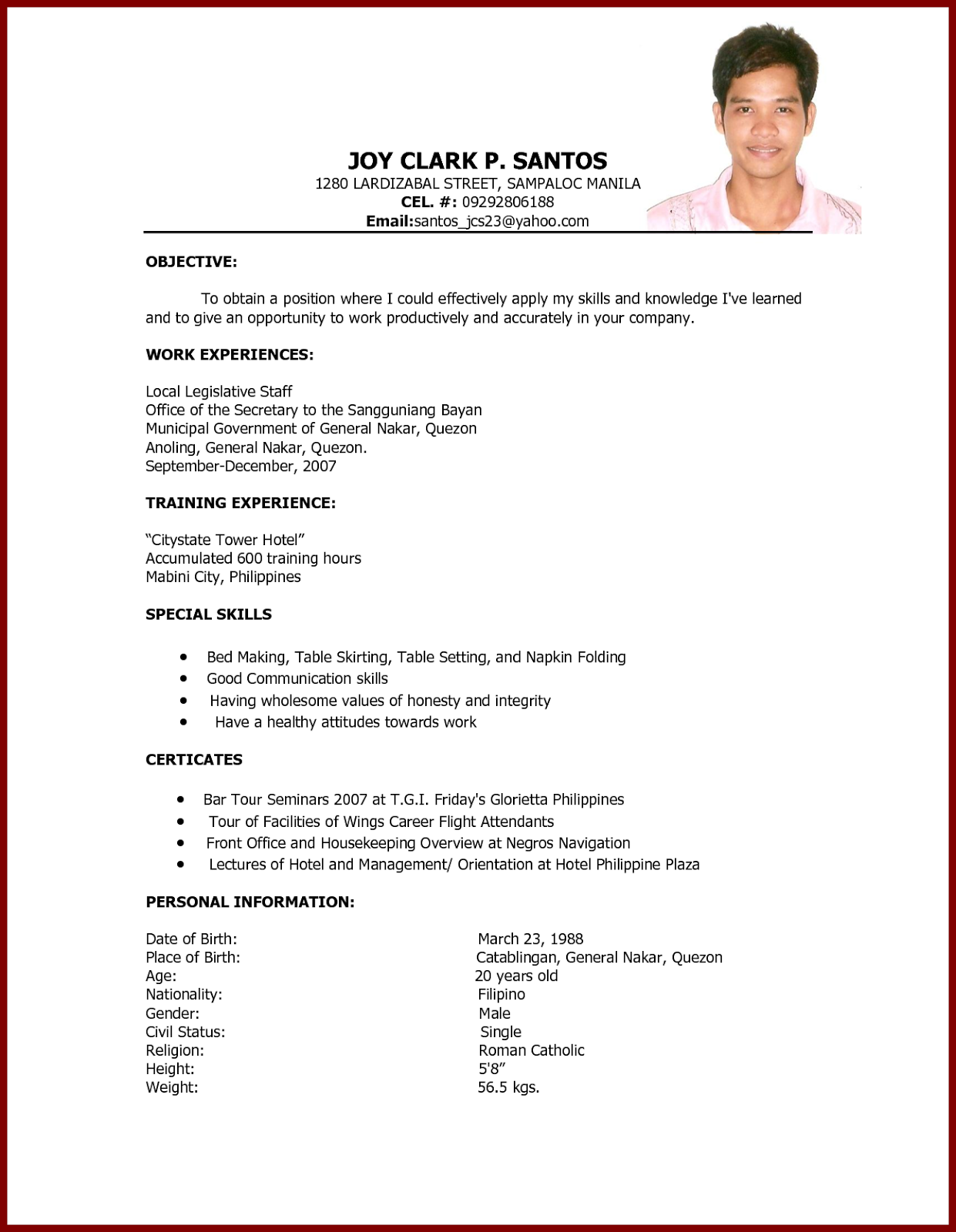 Bionote Template Tagalog