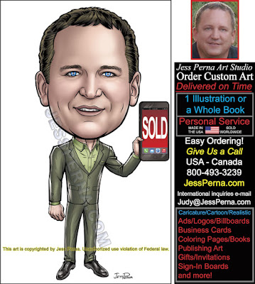 Real Estate Agent with Phone Caricature