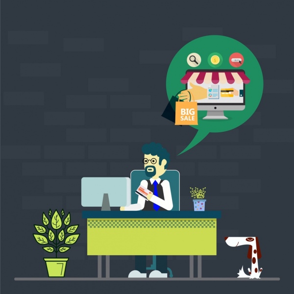 Credit card benefit concept human shopping online icon Free vector