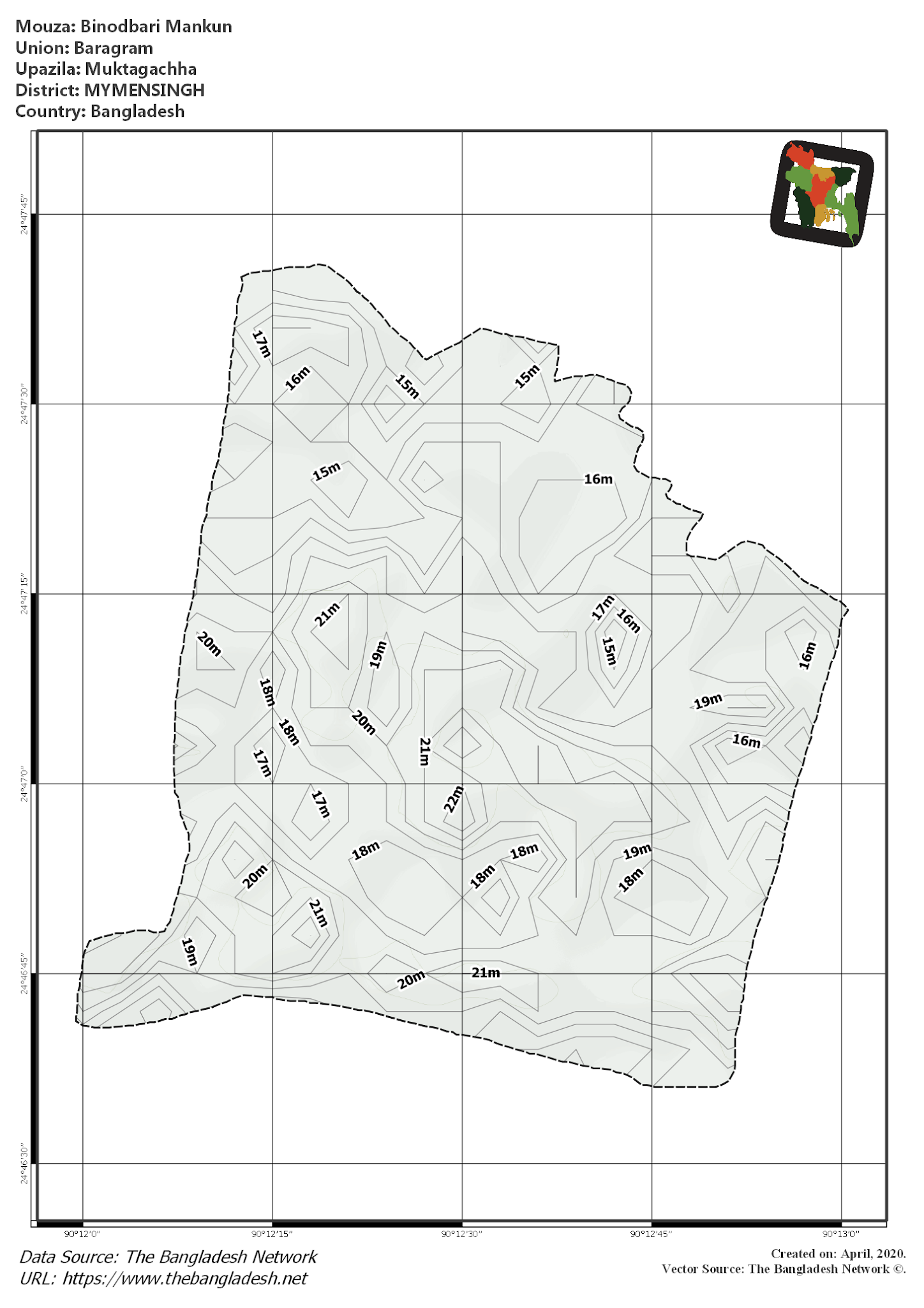 Map of Binodbari Mankun Mouza of Muktagachha Upazila, MYMENSINGH, Bangladesh.