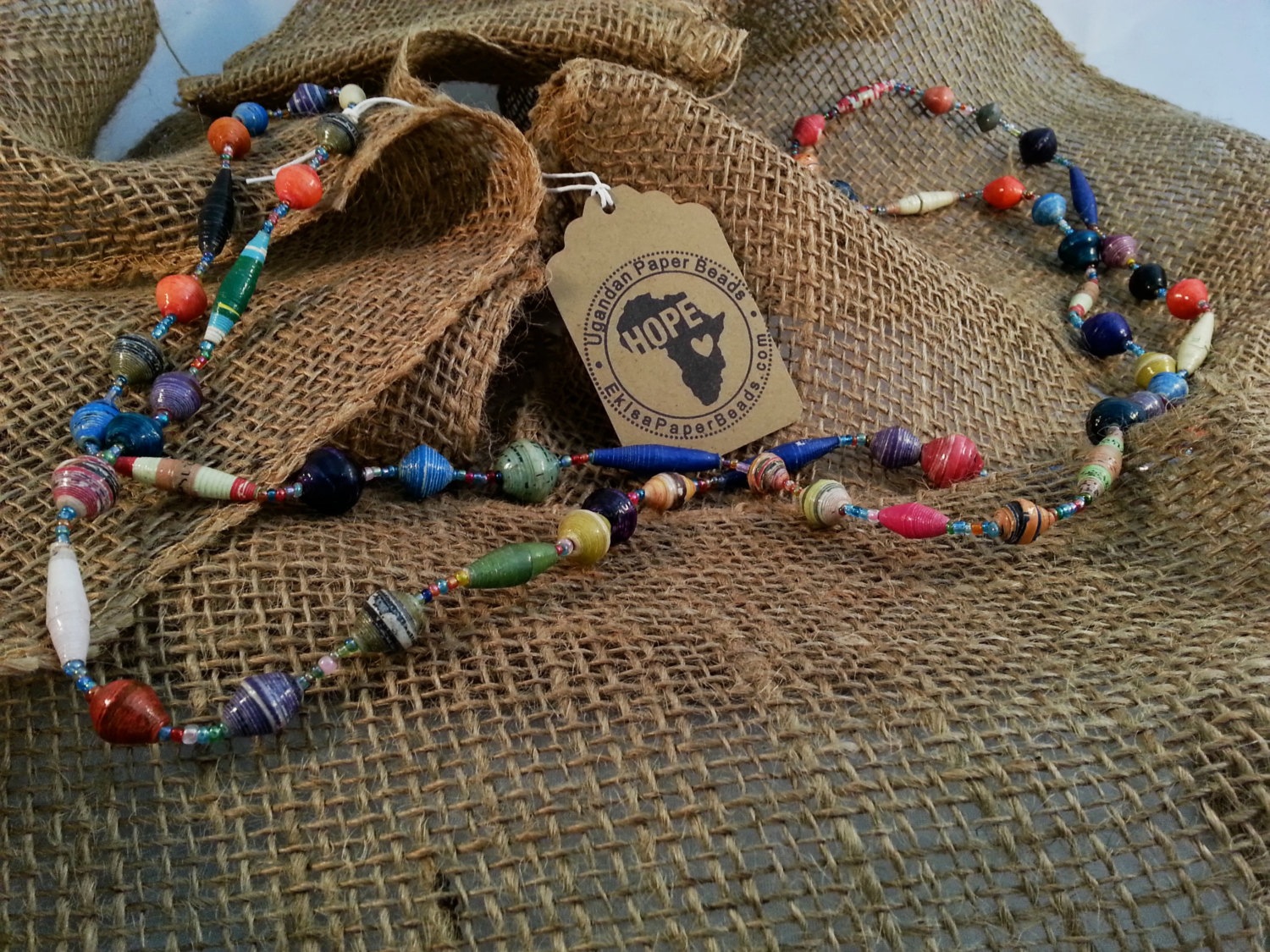 Auction XL Multicolor Ugandan Paper Bead Necklace Heart Strings