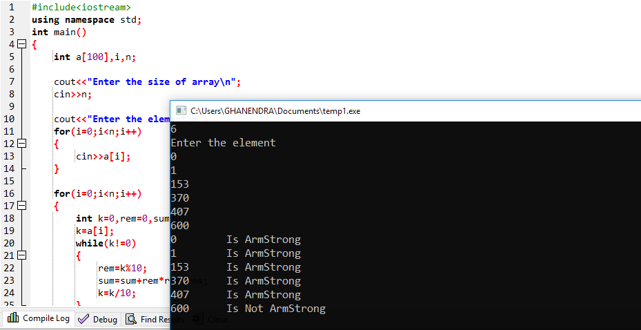 C++ Program To Check Array Is Armstrong Or Not