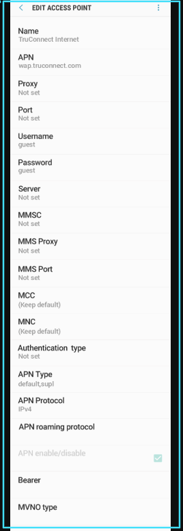 New TruConnect APN Settings android