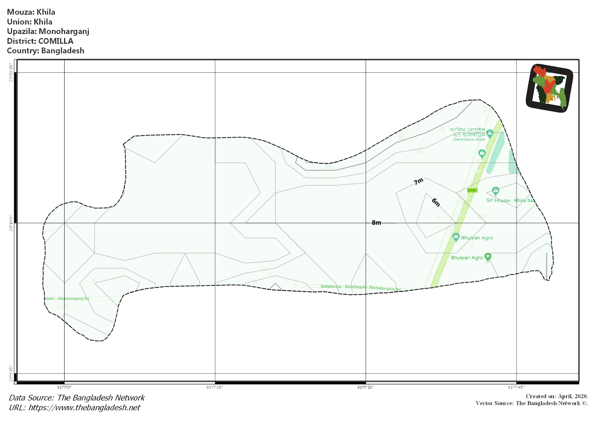 Map of Khila Mouza of Monoharganj Upazila, COMILLA Map of Khila Mouza of Monoharganj Upazila, COMILLA, Bangladesh.