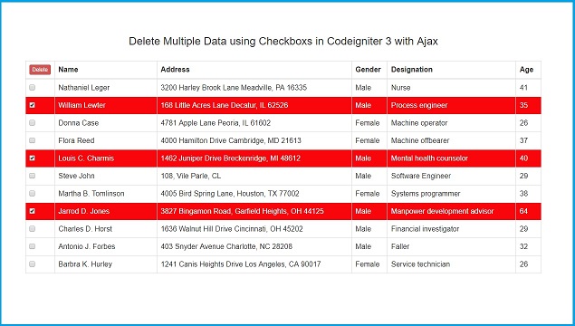 30 add. Table with multiple checkboxes.