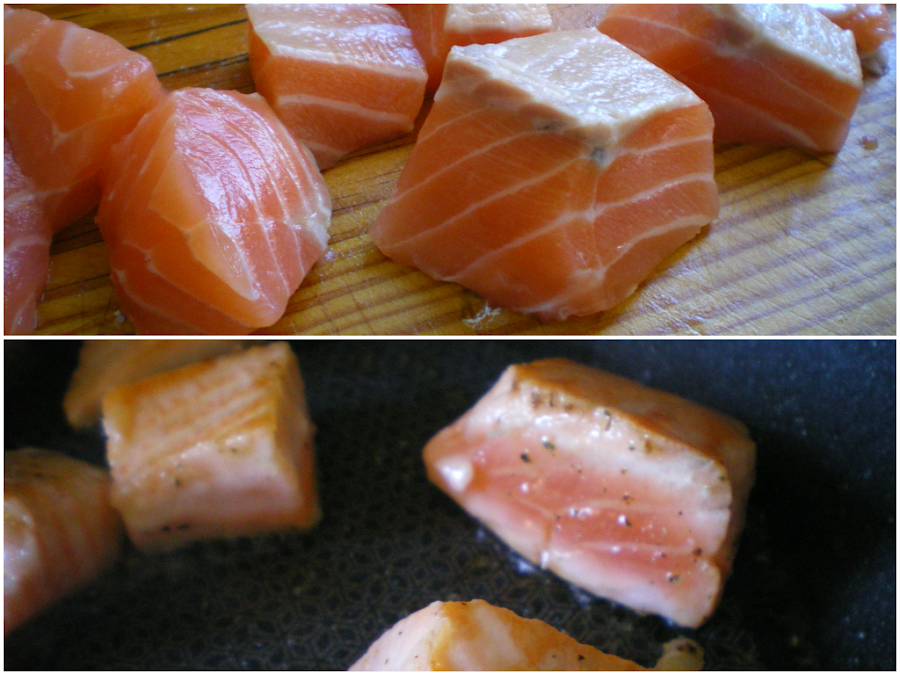 Tacos de salmón al ajillo