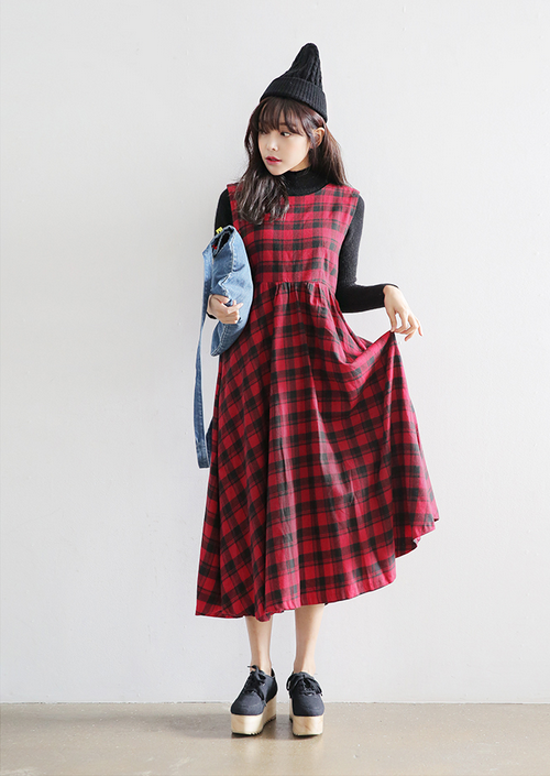 [Stylenanda] Check Print Flare Maxi Dress | KSTYLICK - Latest Korean ...