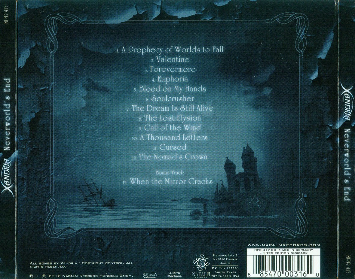 Prophecy перевод. Xandria - Neverworld's end (2012). Xandria - 2012 Neverworlds end. Xandria обложки альбомов. Группа Xandria альбомыоблодки..