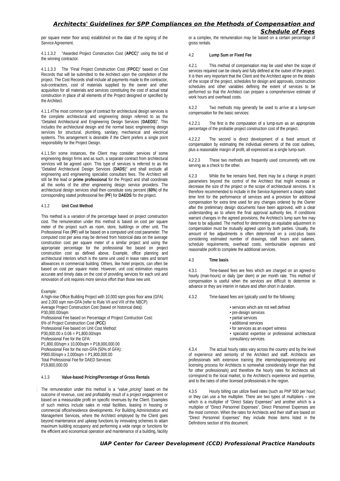 Architects' Guidelines Methods of Compensation and Schedule of Fees