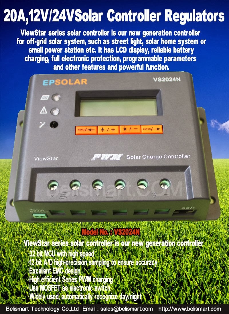 Belismart 20A,12V 24V VS2024N Solar Charge Controller Regulators