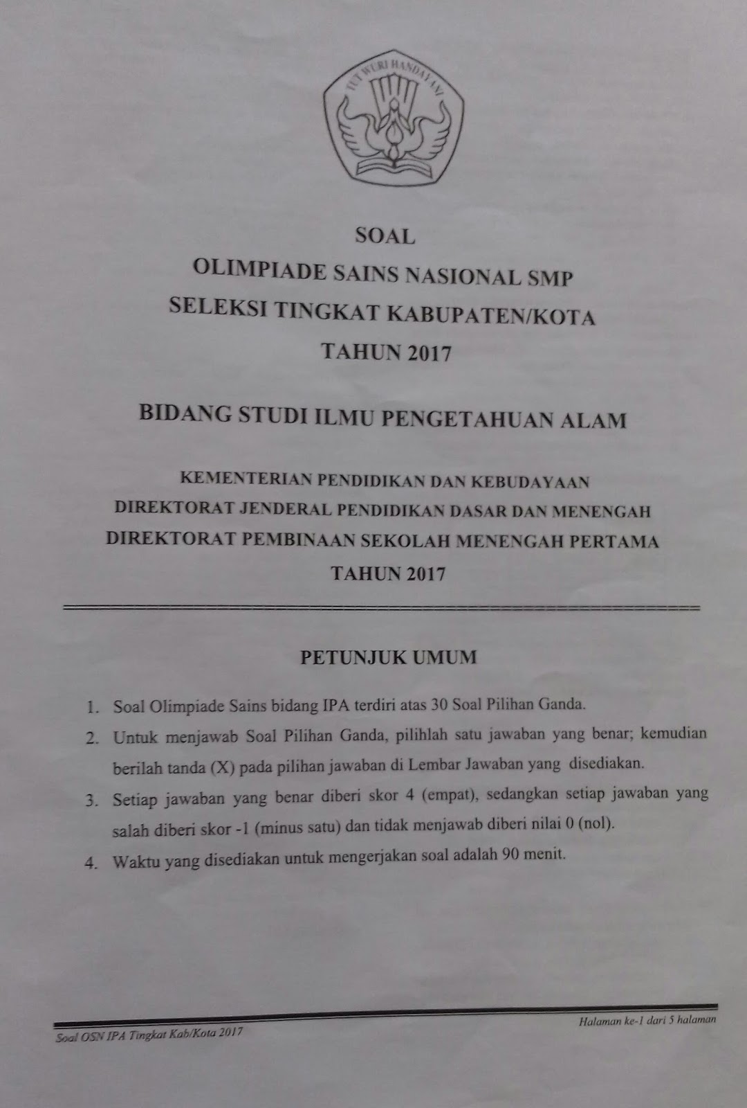 Soal osn ipa smp 2018 Soal osn ipa smp 2018