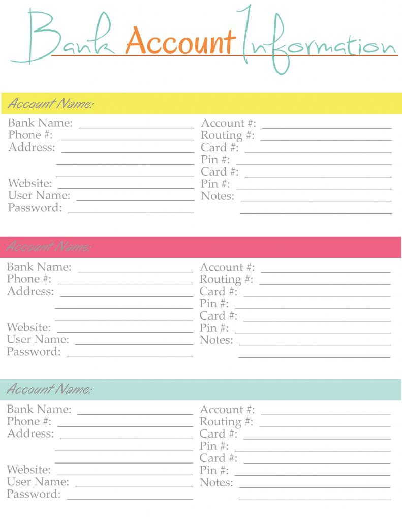 Free Printable Account Information Sheet