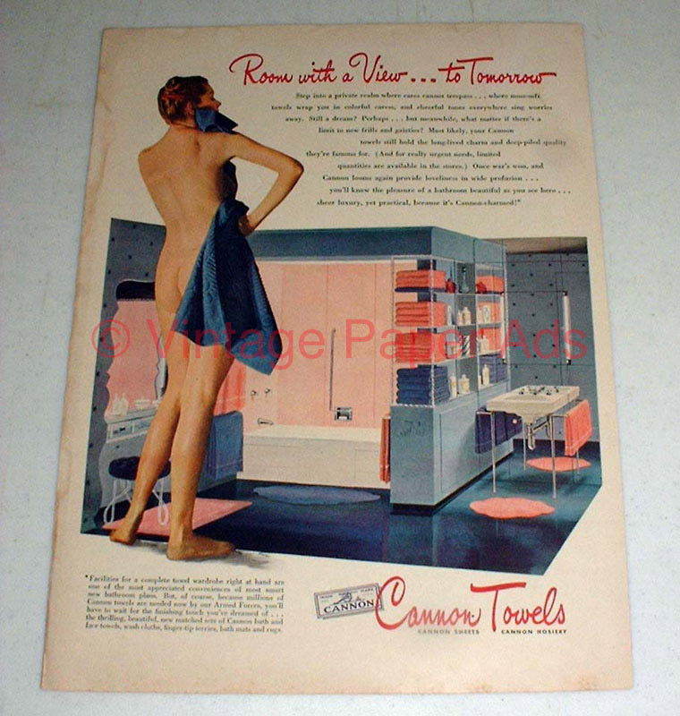 1946 CANNON TOWELS Print Ad Original Vintage Full Color Bath