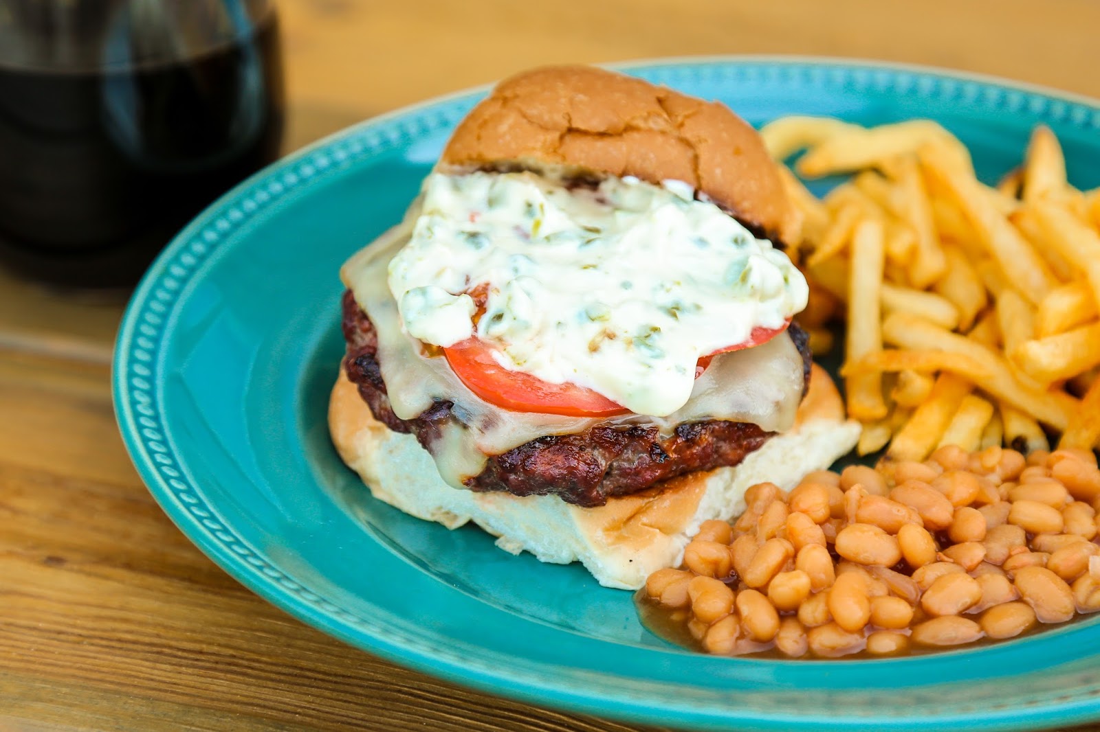 Venison Bacon Burger with Roasted Poblano Aioli
