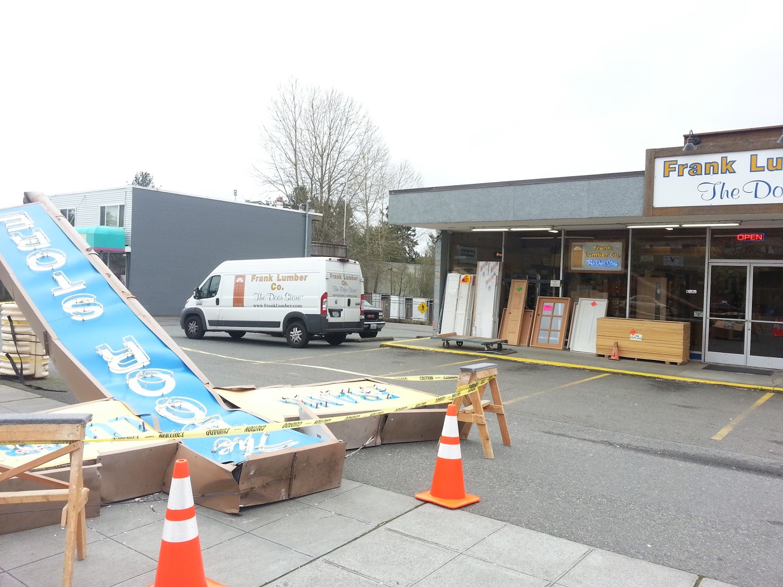 Shoreline Area News Storm Damage Door Store Sign