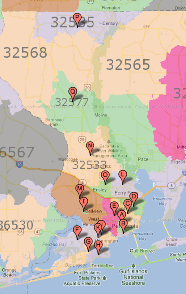 Zip Code Map Pensacola Fl ZIP CODES: Pensacola, FL and surrounding cities!
